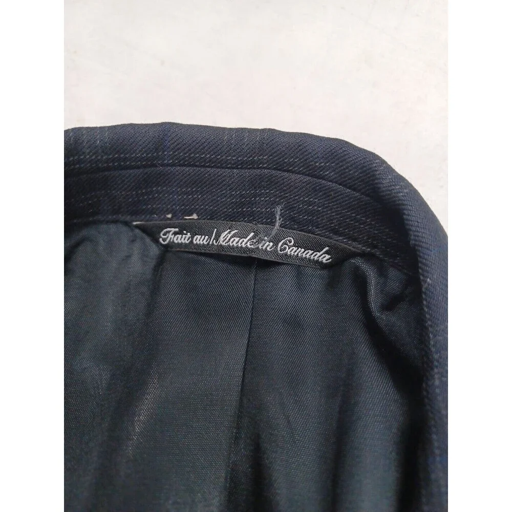 Paul Dione Wool Suit Sport Coat Blazer Dark Blue Windowpane 43R Pants 36x28.5